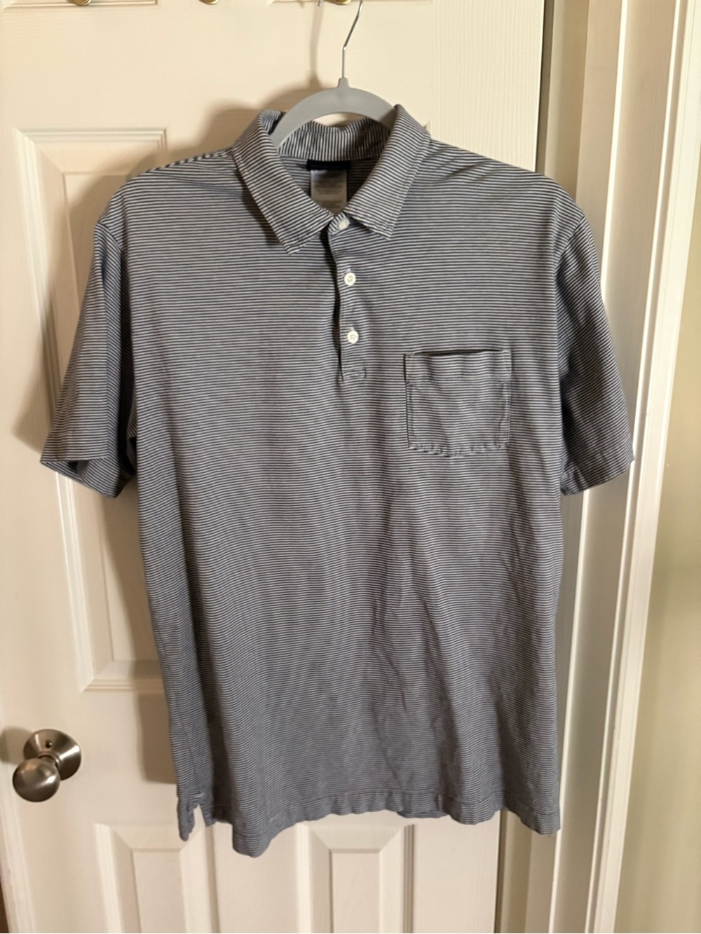 Patagonia Men's Short-Sleeve Polo in Light Gray and White Stripe